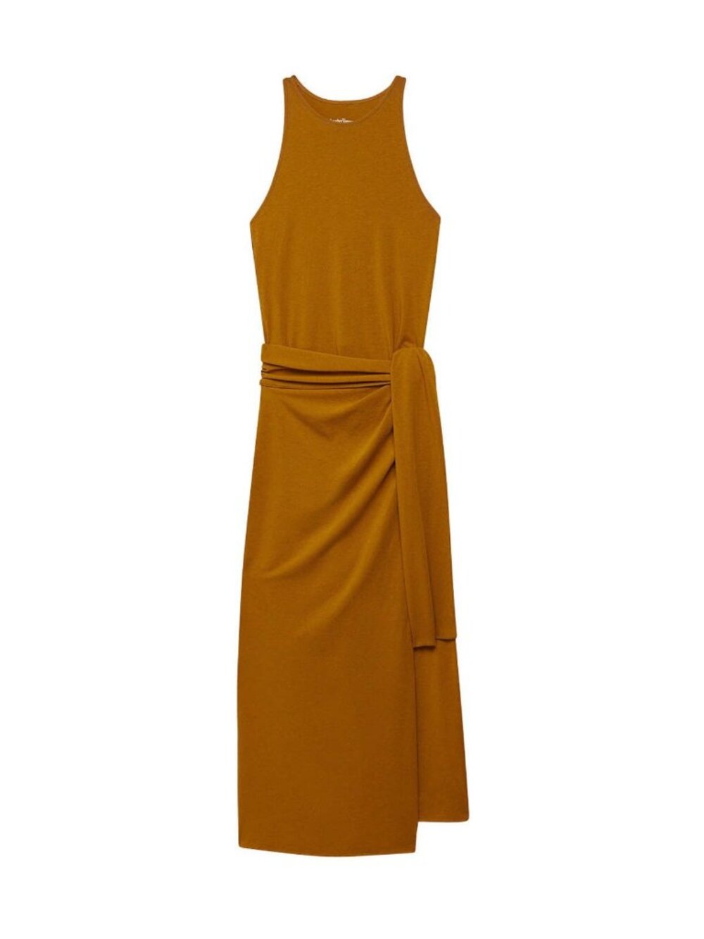NEW Another Tomorrow Sarong Tie Dress Sz S Midi-Length Gold Tapenade Wrap Cotton - Picture 2 of 13